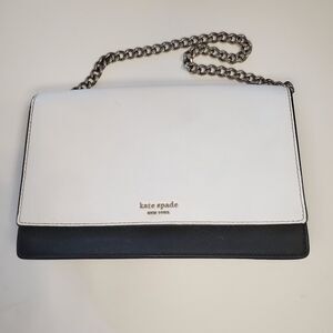 Kate Spade Shoulder Bag White Black Pink Pebbled Leather Purse Gold Details